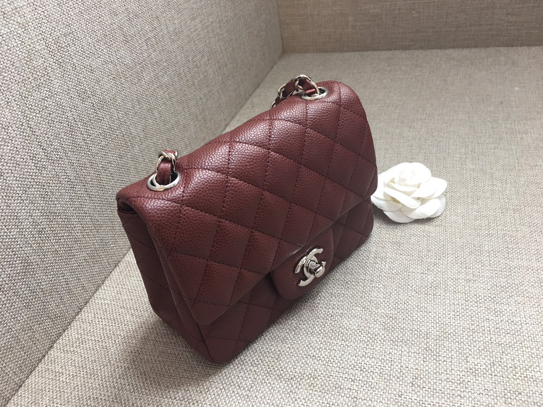 Mini Classic Flap Caviar Bag A01115 Purplish Red/Gold